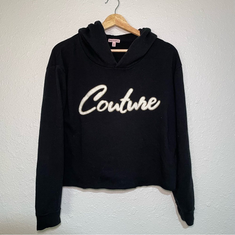 Juicy Couture Y2K Vintage Black Hoodie Sweatshirt Size Medium